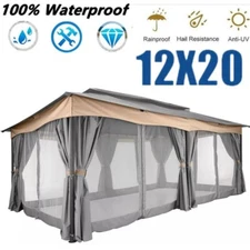 12x20 Outdoor Gazebo with Curtains & Nettings Heavy Duty Patio Tent Metal Frame