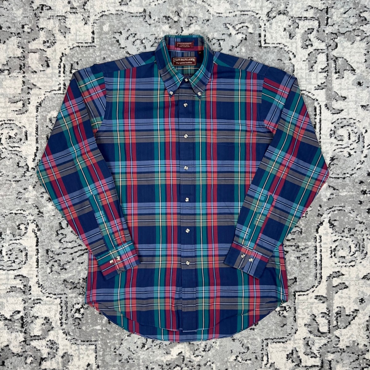 VTG 80s Chaps Ralph Lauren Button Down Shirt Mens M Multicolor 