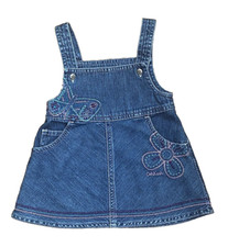 Baby Oshkosh Girl 12M Blue Denim Overall Skirt Floral  Butterfly Embroidery
