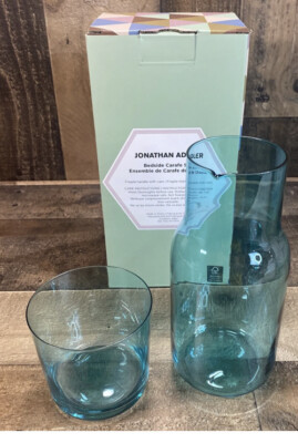 Biba Jonathan Adler Bedside Carafe Set Blue Glass Kitchen Dishware Dish New NIB