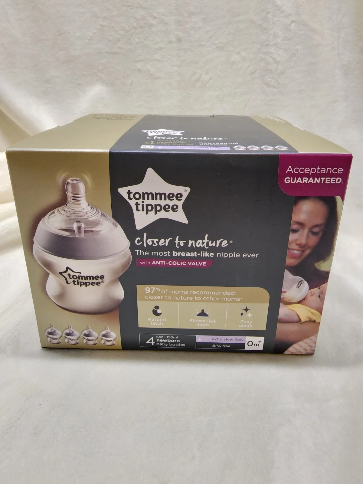 Tommee Tippee Closer to Nature Baby Bottles, 5oz, 4 Pack 0 m+ New