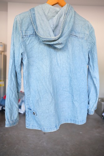 Vintage Christopher And Banks Light Wash Denim Jacket Women Sz S Full Zip Hooded - Picture 9 of 10