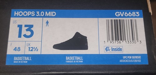 Adidas Hoops 3.0 MID Men's Sz 13 Black Lace Up Top Basketball Shoes GV6683 NIB - Picture 4 of 5