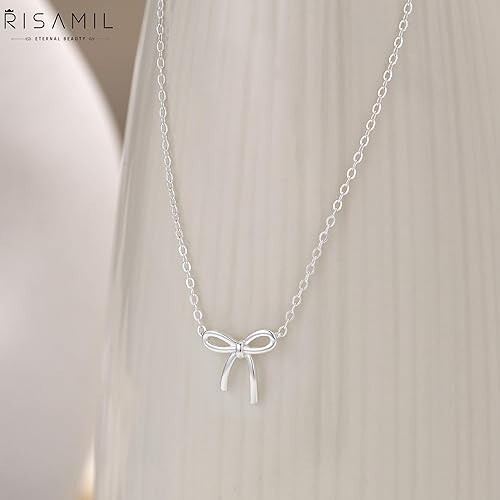 Rhinestone Bow Pendant Necklace Jewelry Silver Crystal Bowknot Choker Necklace C - Picture 2 of 7