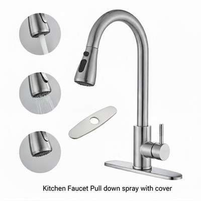 Modern Pull-Down Waterfall Kitchen Faucet Brushed Nickel Single Handle