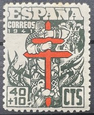 Spain 1941 Airmail Stamp Fight Tuberculosis 40 +10 Centimos CORREOS Stamps MH