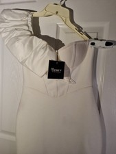 White Ruffled One-Shoulder Bustier Bodycon Dress Sz M NWT READ