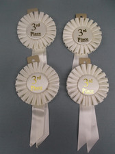 3rd Place Rosette Award Ribbon – 4 Pack – 3 1/2" Round, 2 Streamers 7" white