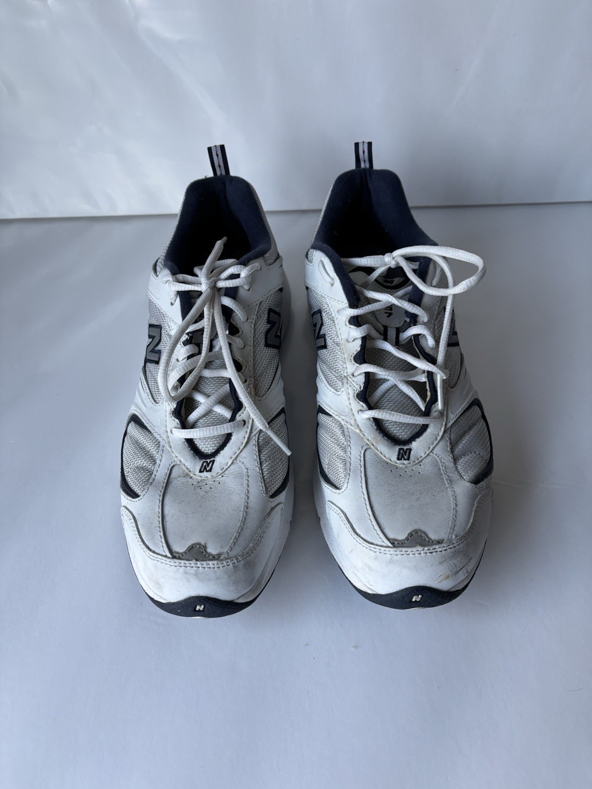 New Balance 557 MW557 Size 11 1/2 Walking Shoes White / Navy thumbnail 5