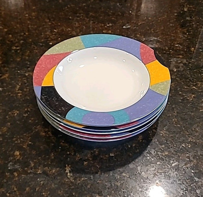 SET OF 5 Mikasa California CURRENTS M5101 Hi-Tech Porcelain Rim 8.5'' Soup Bowls