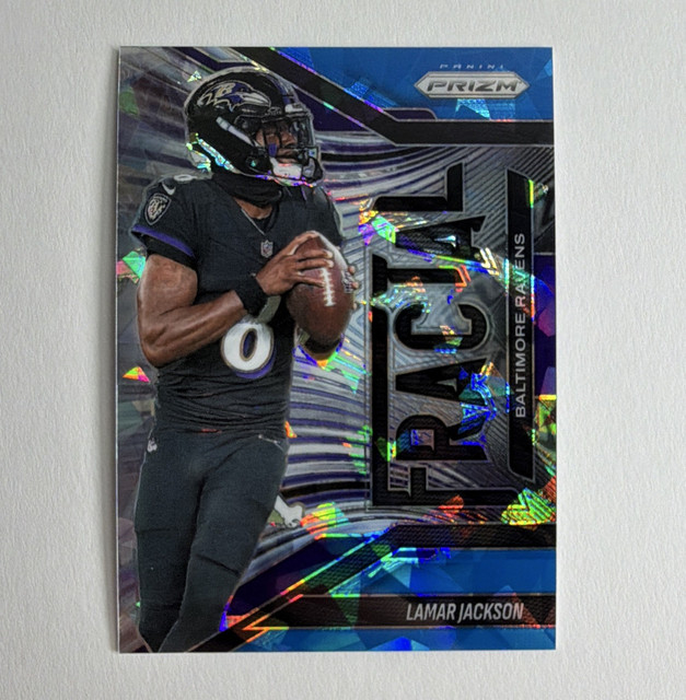 2025 Panini Prizm Lamar Jackson BLUE ICE /99 FRACTAL #2 Ravens MVP