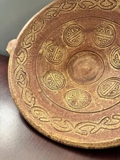 Pair of Rustic Terracotta Bowls with Intricate Chinese "GOOD LUCK" Symbol