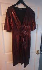 'PRINCIPLES' Burgundy Red Sequin Wrap Style Dress In Very Good Condition Size 16
