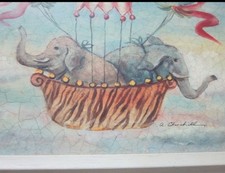 Set of 3 Art Pieces by Alexandra Churchill- Animals in Hot Air Balloons- New