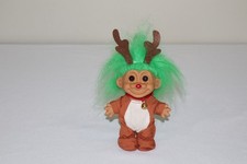 Vintage Russ 5" Troll Rudolph The Red Nose Reindeer Green Hair w/ Bell