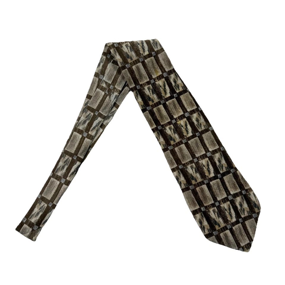 "Corbata Erreuno Milano 100 % seda italiana a cuadros geométrica 55 X 4"" multicolor de colección" Foto 4 de 4