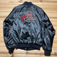 Vintage 80s Gotta Swing Dance Embroidered Satin Bomber Jacket USA Made Medium