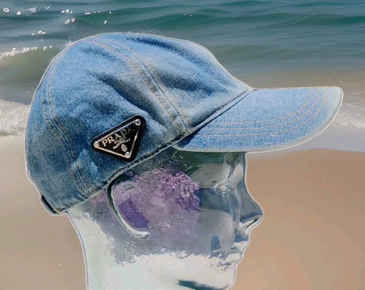 PRADA Light Blue Denim Baseball Cap Size Medium