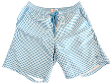 Beach Bros Swim Shorts L Blue Plaid Lined Trunks 8" Ins Bathing Suit Quick Dry