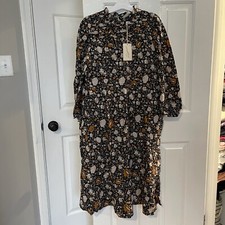 NEW WITH TAGS HIGH NECK FLORAL MIDI DRESS BLUE NAVY SMALL