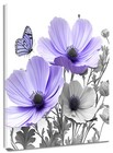 Butterfly Grey Leaves Purple Floral Abstract Wall Art for Bathroom Living Room