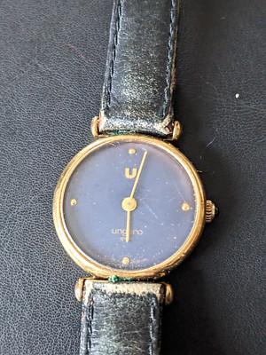 Vintage UNGARO Paris Ladies Gold-Plated Quartz Watch - Black Dial - No Battery