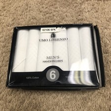 UMO LORENZO ITALY HANDKERCHIEFS WHITE HANKIES SET OF 6 100 COTTON NEW MENS
