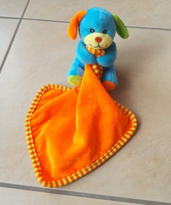 Bär Teddy Schmusetuch blau orange Sparkasse Kuscheltuch Schnuffeltuch