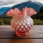 Fenton Cranberry Opalescent Hobnail Rose Bowl Vase 5 in tall
