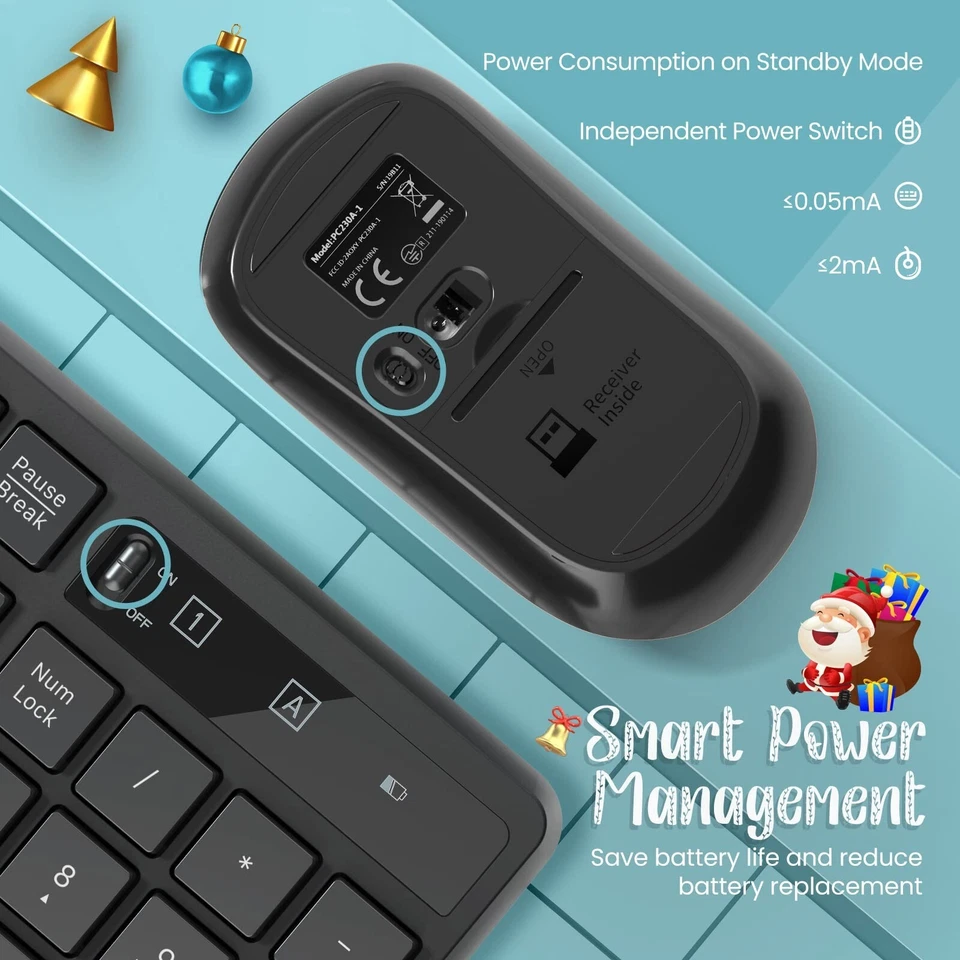 Wireless Keyboard and Mouse Combo, Lovaky 2.4G Full-Sized Ergonomic Keyboard ... - Image 3 of 4