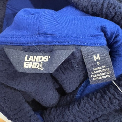 Lands' End Sherpa Pullover Hoodie Kids Size M 8 Deep Sea Navy Blue NWT! - Picture 3 of 4