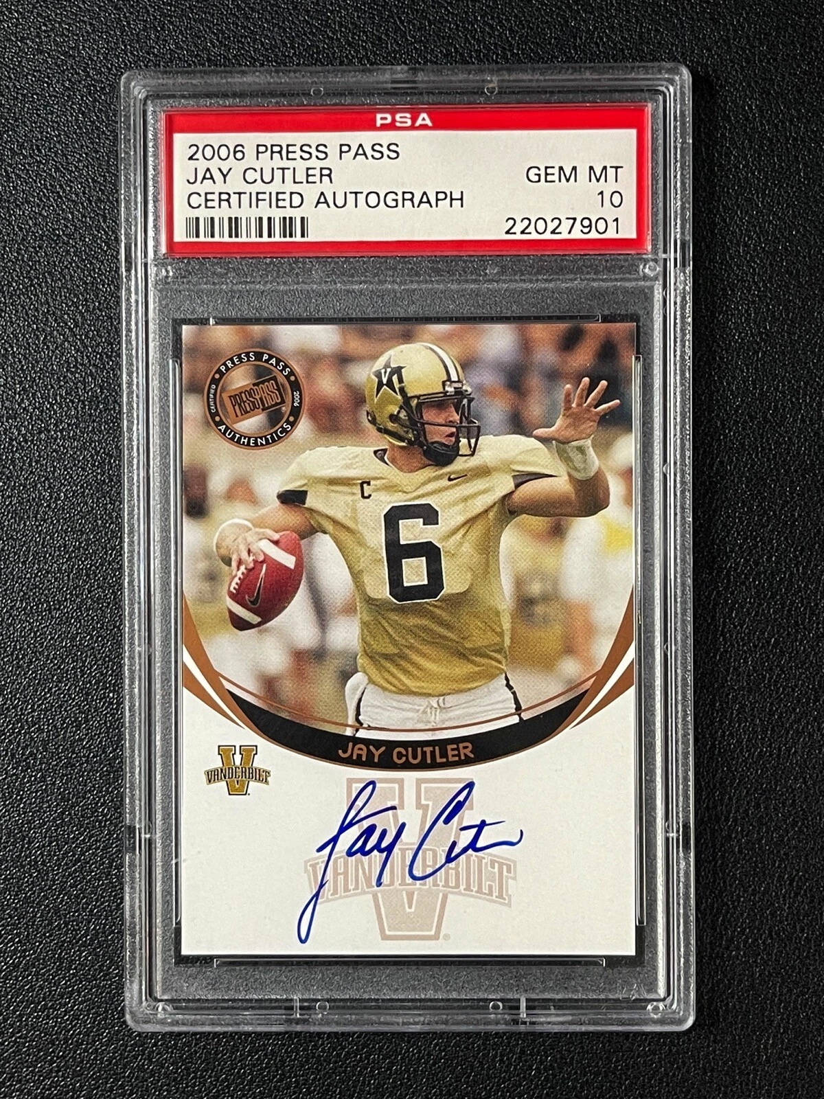 Jay Cutler Press Pass Certified Autograph # Base