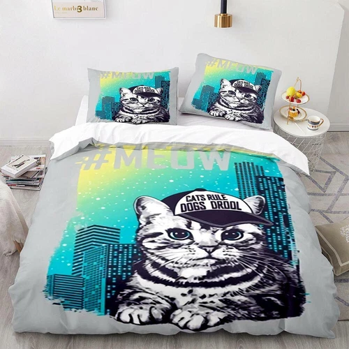Cats Quilt Duvet Cover Pillowcase Pets Bedding Set Single Double King Size Hot - Picture 11 of 63