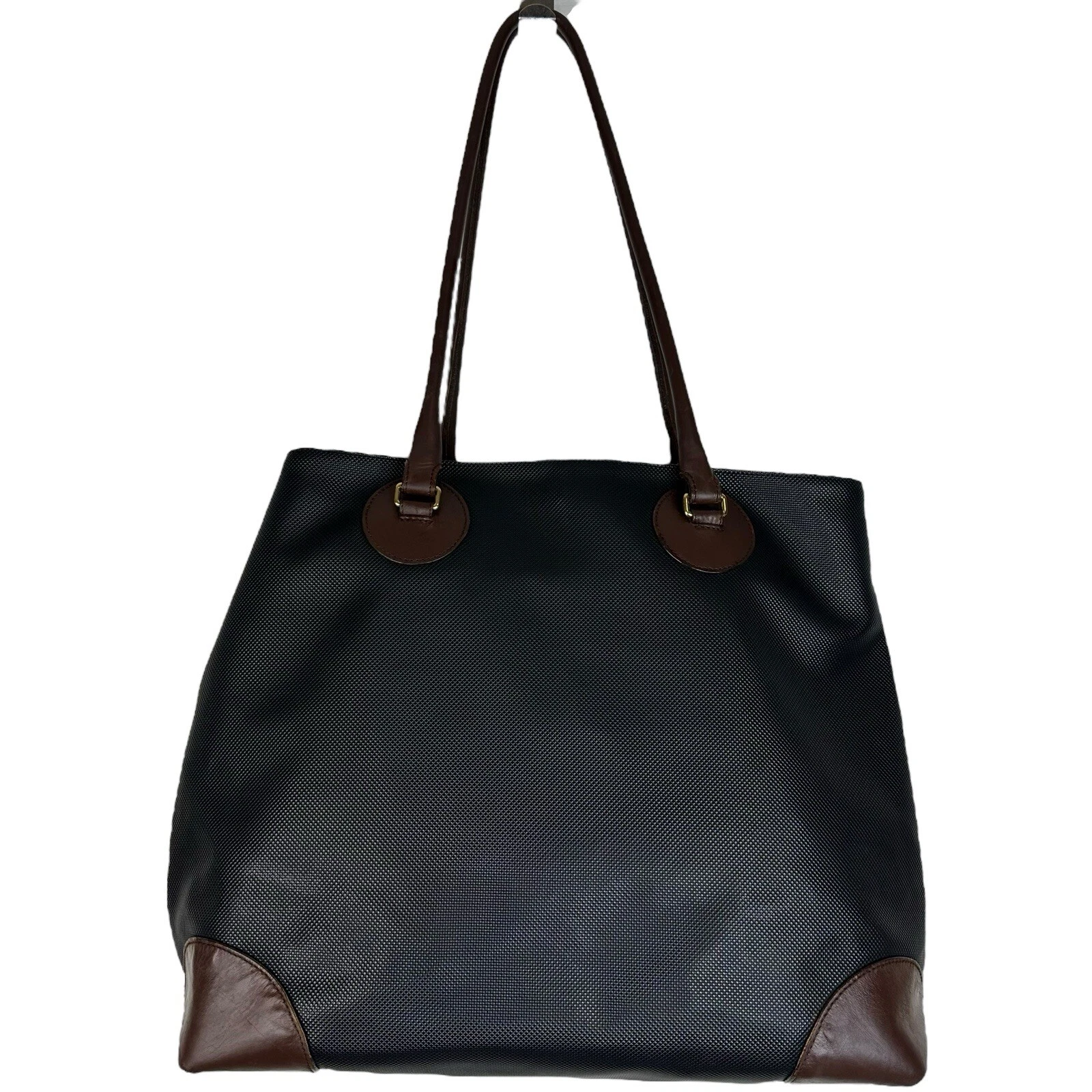 Borsa a mano vintage Bottega Veneta in pelle rivestita in tela nera marrone