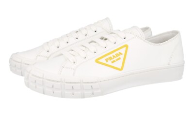 PRADA LEATHER Cassetta Wheel Sneakers - 2EG407 - White - NEW -  US 10 EU 43