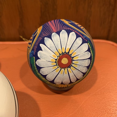3 Terra Cotta Christmas Ornaments Mexico, Native American, Hand Painted Floral - Picture 10 of 12