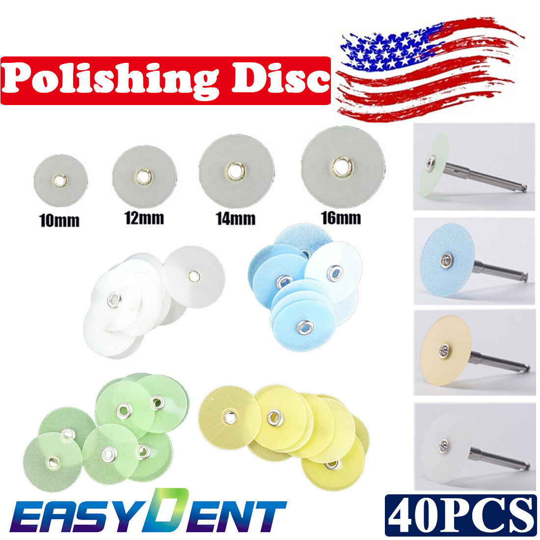 40Pcs Dental Finishing Polishing Disc Kits Metal Bush 10/12/14/1