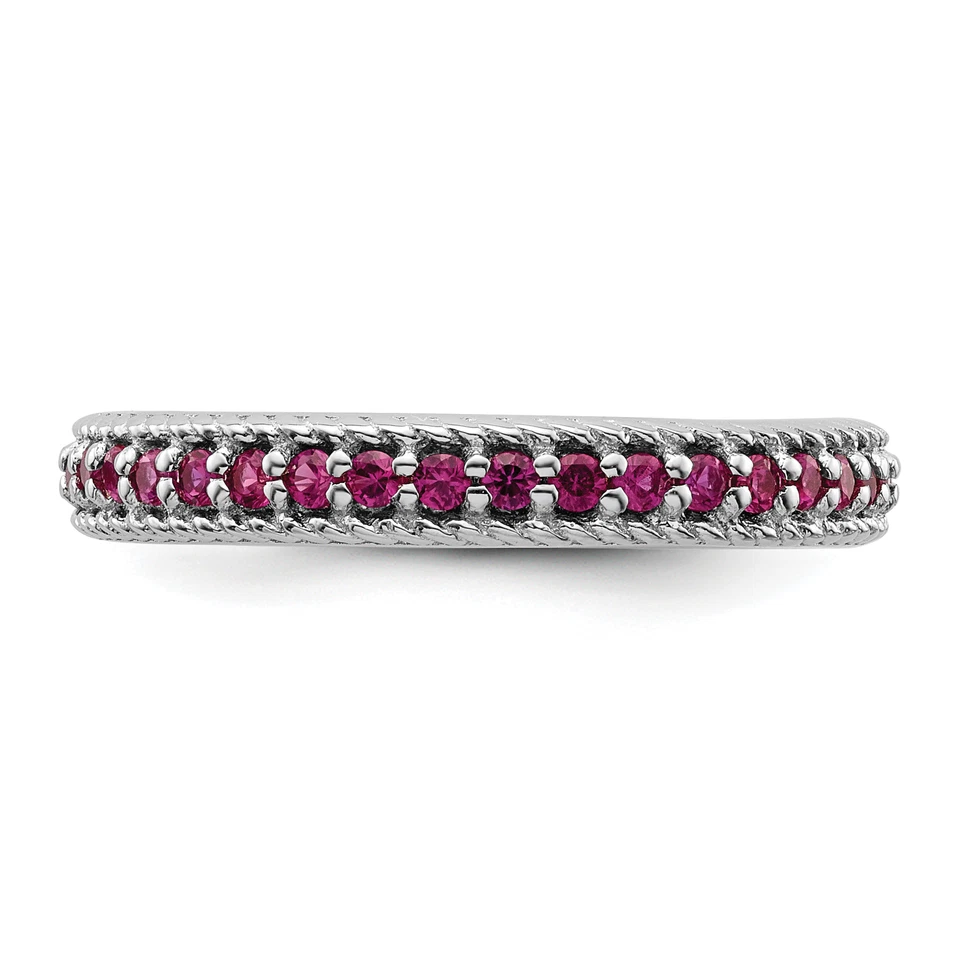 Silver Stackable Expressions Polished Created Ruby Eternity Ring QSK572 - Image 3 of 4
