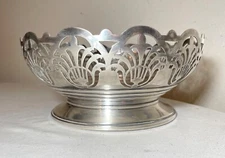 antique ornate Mappin and Webb silver-plate reticulated centerpiece footed bowl