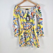 NEW PRETTYLITTLETHING WOmens dress size 10 mini multicolour floral stretch070568