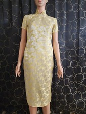 Vintage 1950's Cheongsam Qipao Dress Size XS Gold And Silver Brocade Floral OOAK