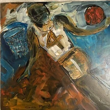 Original Painting - NBA Basketball Pro Dunk Wood Panel Folk outsider art