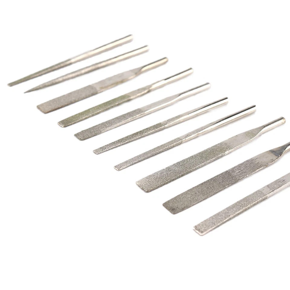 10Pcs Diamond Coated Needle File Flat Kit For Air Micro Die Grinder Polish Tool - Image 4 of 4
