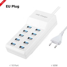 US Plug Fast Charge 5V/10A 10 Port 60W USB Charging Phone Charger Adapter