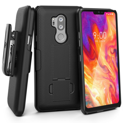 LG G7 ThinQ Belt Clip Case Slim Fit Holster Shell Combo Rubberized Grip - Black