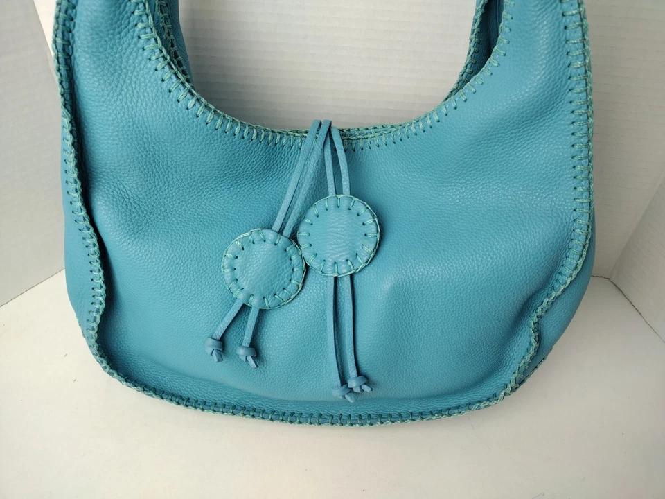 Bolso de Mano Hobo de Hombro Fatto a Mano de Carlos Falchi Azul Guijarro Cuero Puntada Foto 4 de 4