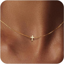 Dainty 14K Gold Plated Cross Necklace for Women - Simple Faith Jewelry