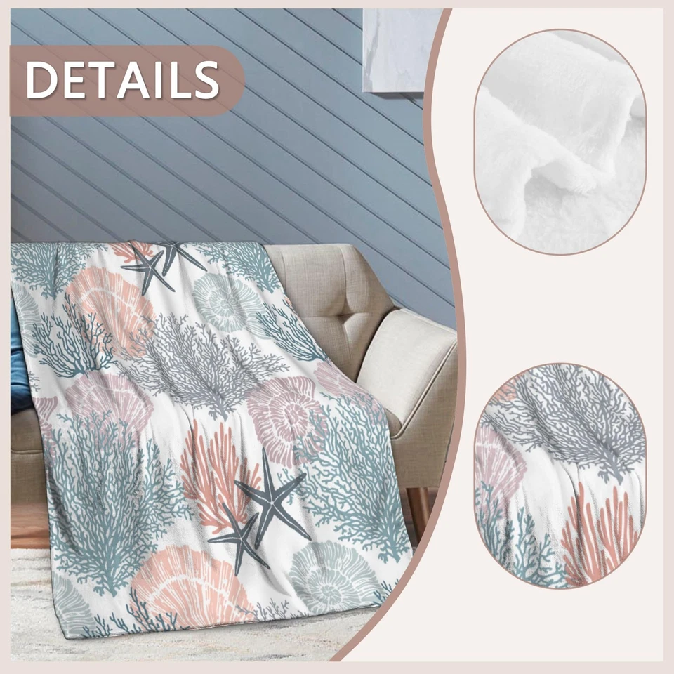 Abstract Nautical Coastal Throw Blanket,Beach Ocean Theme Starfish Seashell C... - Image 3 of 4