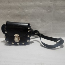 Vtg HARLEY DAVIDSON Mini Leather Crossbody W/ Metal Studs BLACK Motorcycle Gear