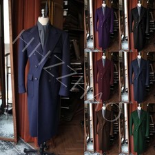 100 Cashmere Men's Overcoat Peak Lapel Double Breasted Casual Long Jacket Coats